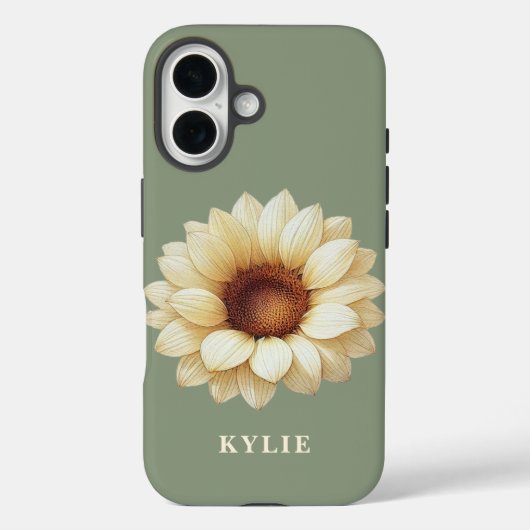 名入れひまわりデザインのセージグリーン携帯ケース Case-Mate iPhoneケース (裏面)