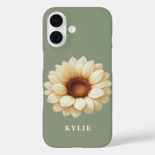 名入れひまわりデザインのセージグリーン スマホケース Case-Mate iPhoneケース (裏面)