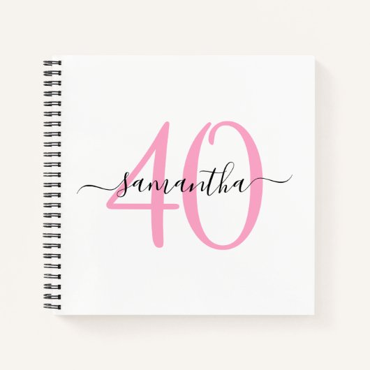 名入れピンクの40歳の誕生日ゲストブック ノートブック (正面)