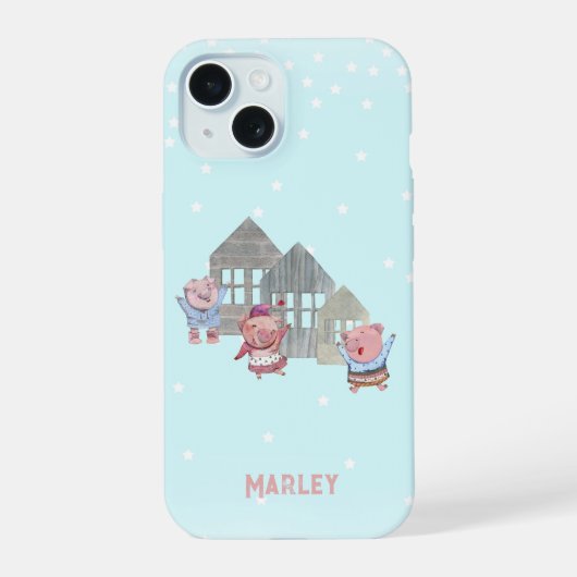 名入れ三匹の子豚と家 iPhone 15ケース (裏面)