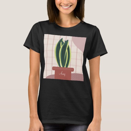 名入れ可愛い鉢植えのヘビーサボテン Tシャツ (正面)