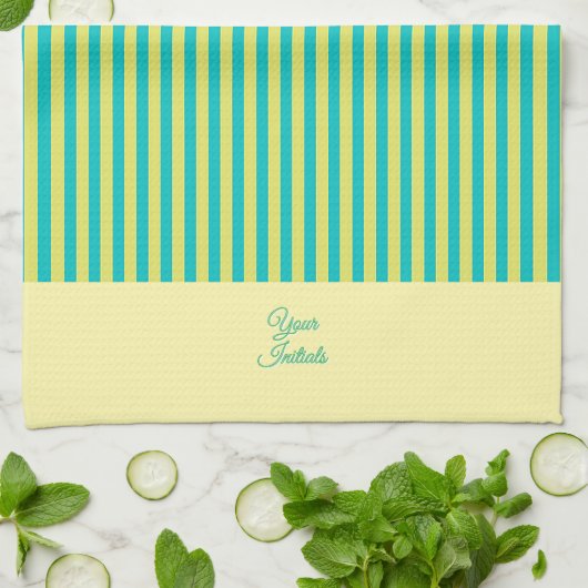 名入れ ウェディングギフト イエロー ストライプ イエロー キッチンタオル (折り畳み)