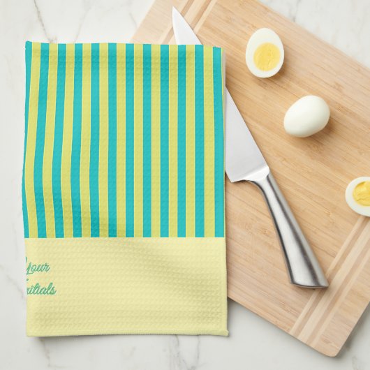 名入れ ウェディングギフト イエロー ストライプ イエロー キッチンタオル (四つ折り)