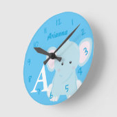 名入れ ベビー パステルブルー 象 丸型 時計 (傾斜)