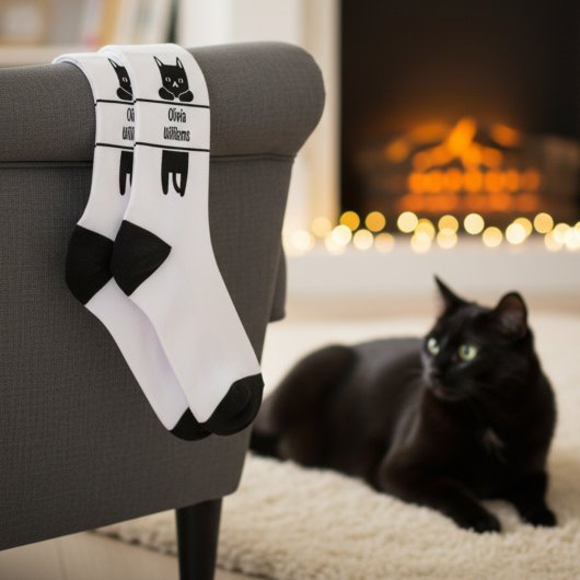 名入れ 黒猫クルーソックス 彼女用 ソックス