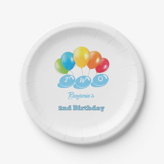 名入れ 2歳の誕生日 男の子 ペーパープレート (正面)