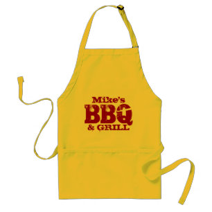 名入れ BBQ エプロン メンズ レッド+イエロー