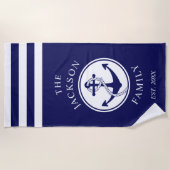 名出荷航海のいかりストライプ ビーチタオル (正面)