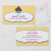 名刺かわいいはっきりしたカップケーキバターイエローピンク 名刺 (正面/裏面)