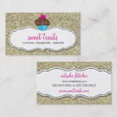 名刺かわいいカップケーキはっきりしたピンク金ゴールドグリッター 名刺 (正面/裏面)