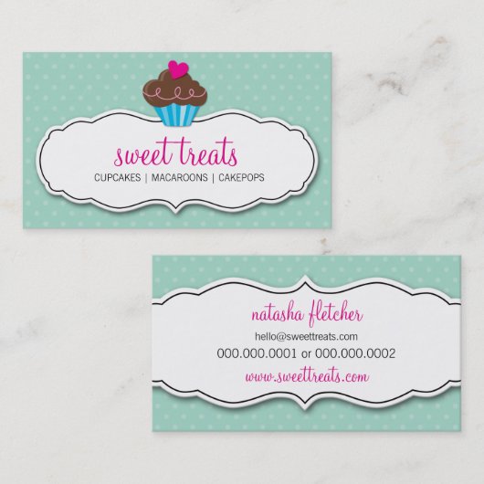 名刺かわいいカップケーキパステルはっきりしたミントピンク 名刺 (正面/裏面)