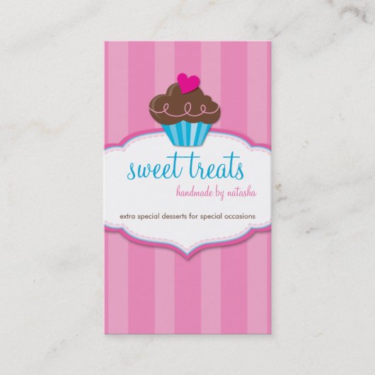 名刺かわいいカップケーキピンクはっきりした色 名刺 (正面)