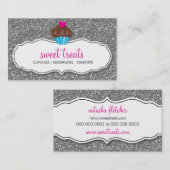 名刺かわいいカップケーキピンクシルバーグリッター 名刺 (正面/裏面)