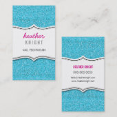 名刺きらびやかなグリッターキラキラ金ゴールドブルー 名刺 (正面/裏面)