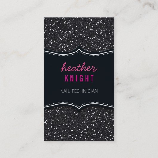 名刺きらびやかなグリッタースパークルブラックピンク 名刺 (正面)