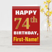 名刺とのはっきりしたで、赤く、フェイクな金ゴールドの第74誕生日 カード (黄色い花)