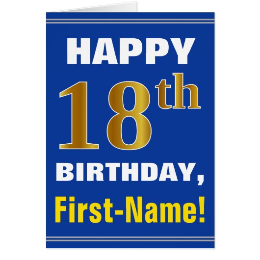 名刺とのはっきりしたで、青く、フェイクな金ゴールドの第18誕生日 (正面)