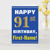 名刺とのはっきりしたで、青く、フェイクな金ゴールドの第91誕生日 カード (黄色い花)