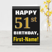 名刺とのはっきりしたで、黒く、フェイクな金ゴールドの第51誕生日 カード (黄色い花)