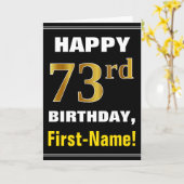 名刺とのはっきりしたで、黒く、フェイクな金ゴールドの第73誕生日 カード (黄色い花)