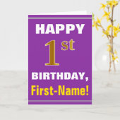 名刺とのはっきりしたな、紫色、フェイクな金ゴールドの第1誕生日 カード (黄色い花)