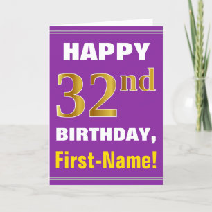名刺とのはっきりしたな、紫色、フェイクな金ゴールドの第32誕生日 カード