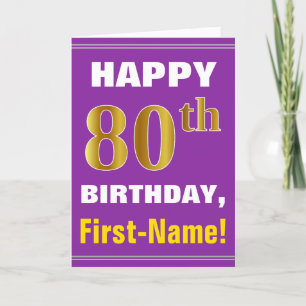 名刺とのはっきりしたな、紫色、フェイクな金ゴールドの第80誕生日 カード
