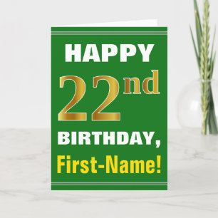 名刺とのはっきりしたな、緑、フェイクな金ゴールドの第22誕生日 カード
