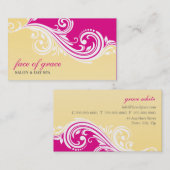 名刺のエレガント渦巻きスタイリッシュピンク黄色 名刺 (正面/裏面)