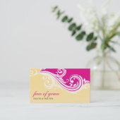 名刺のエレガント渦巻きスタイリッシュピンク黄色 名刺 (スタンド正面)