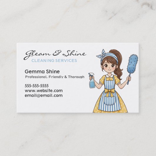 名刺のクリーニング – Brunette Cartoon Cleaner 名刺 (正面)