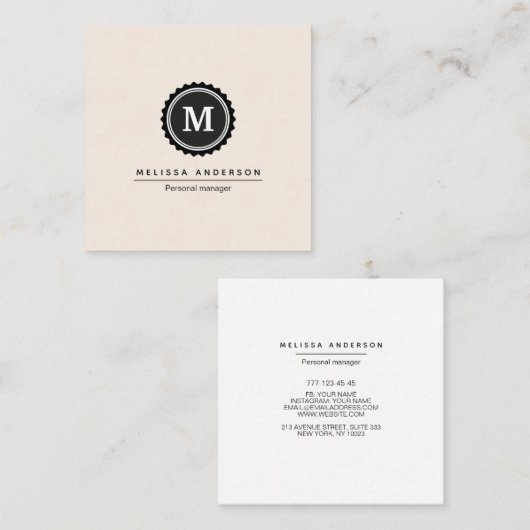 名刺のシンプルスタイル。 スクエア名刺 (正面/裏面)