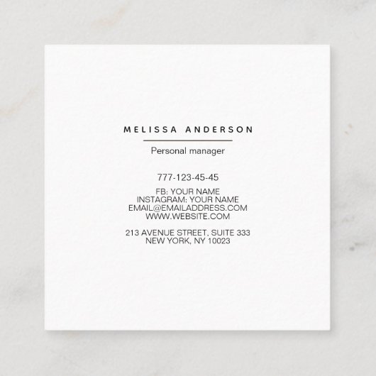 名刺のシンプルスタイル。 スクエア名刺 (裏面)