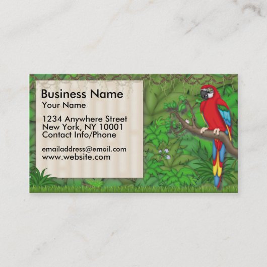 名刺のジャングルのおもしろいの赤のオウム 名刺 (正面)