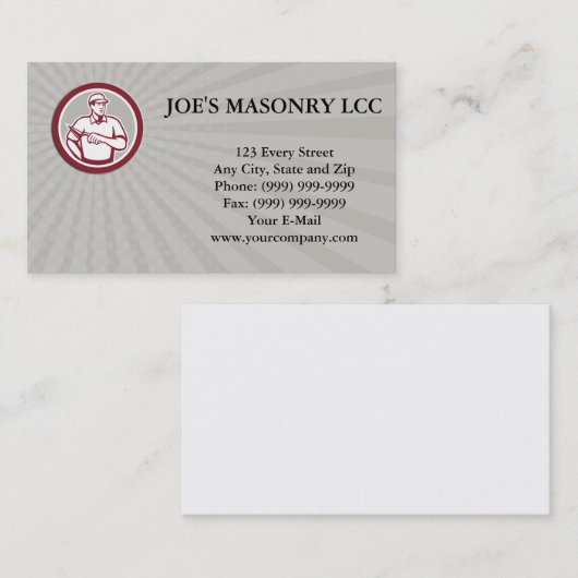 名刺のタイル職人の左官の石大工の石工労働者 名刺 (正面/裏面)