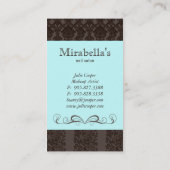 名刺のダマスク織の花の暗藍色 名刺 (裏面)