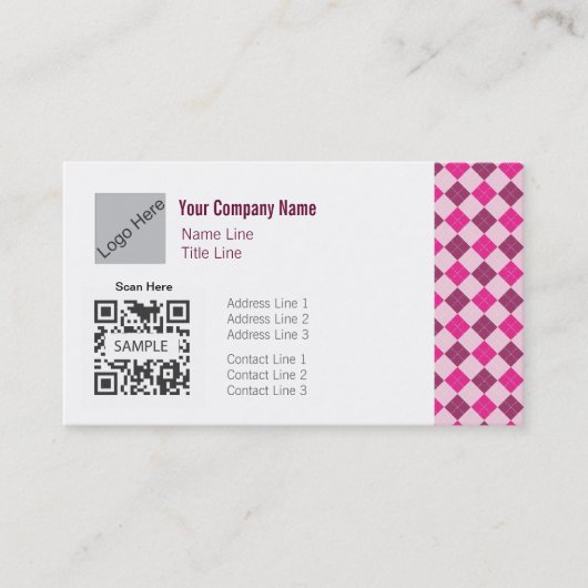 名刺のテンプレートの一般的なピンクのアーガイル 名刺 (正面)