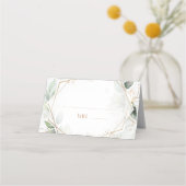 名刺のテー結婚ブル金ゴールドと緑の幾何学的 プレイスカード (裏面)