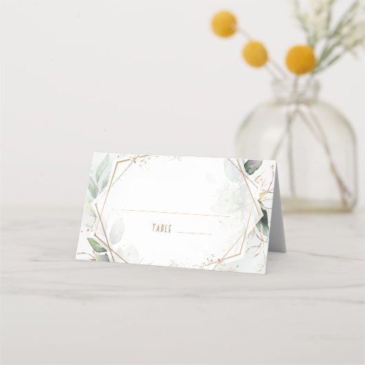 名刺のテー結婚ブル金ゴールドと緑の幾何学的 プレイスカード (裏面)