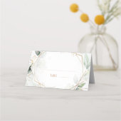 名刺のテー結婚ブル金ゴールドと緑の幾何学的 プレイスカード (正面)