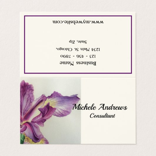 名刺のラベンダーのアイリスを折り返して下さい 名刺 (外部フラット)