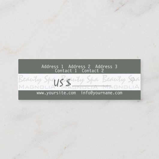 名刺の価格ラベル-美しいスパ スキニー名刺 (裏面)