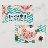 名刺の幾何学的バラ山形ティール（緑がかった色） 名刺 (正面/裏面)