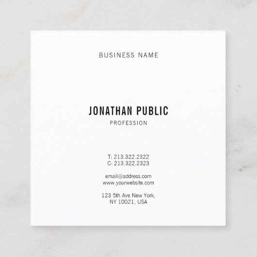 名刺の白黒エレガントテンプレート スクエア名刺 (裏面)