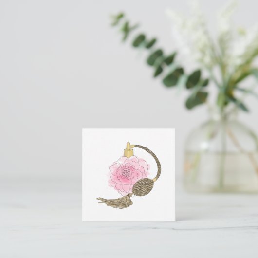 名刺の花屋の挨りだらけのピンクのバラの香水 スクエア名刺 (スタンド正面)