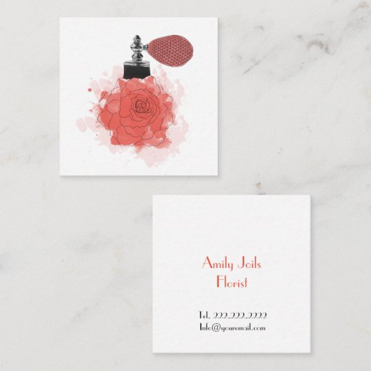 名刺の花屋の赤いバラの香水 スクエア名刺 (正面/裏面)