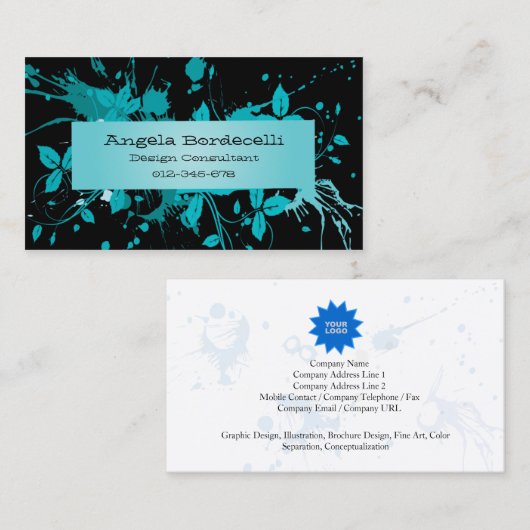 名刺の装飾グランジフローラ背景 名刺 (正面/裏面)