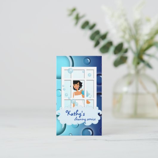 名刺の青い泡の黒い髪をクリーニング 名刺 (スタンド正面)