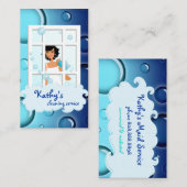 名刺の青い泡の黒い髪をクリーニング 名刺 (正面/裏面)