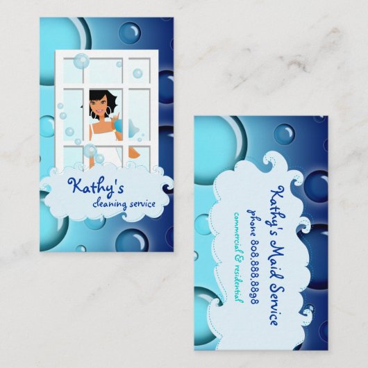 名刺の青い泡の黒い髪をクリーニング 名刺 (正面/裏面)